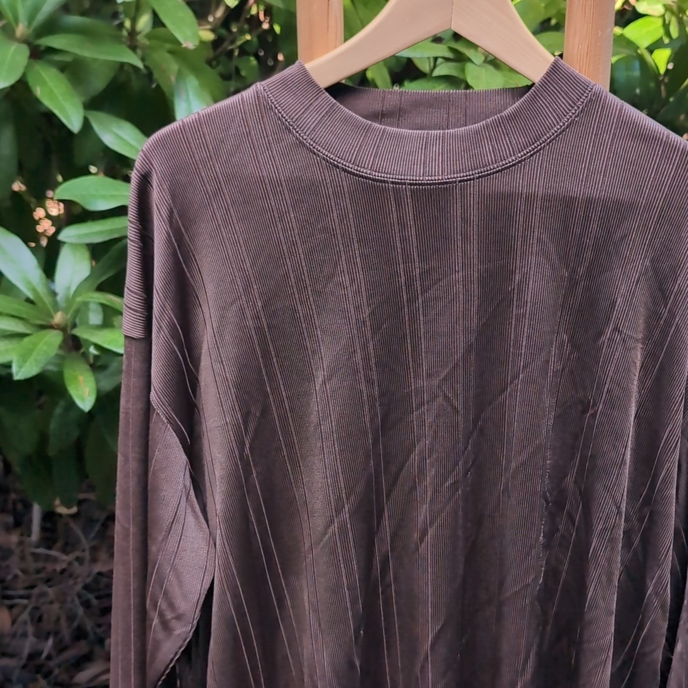 Vintage Mens Ribbed Sleek Brown Long Sleeve Top